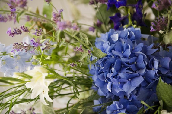 Blue hydrangea wedding flowers